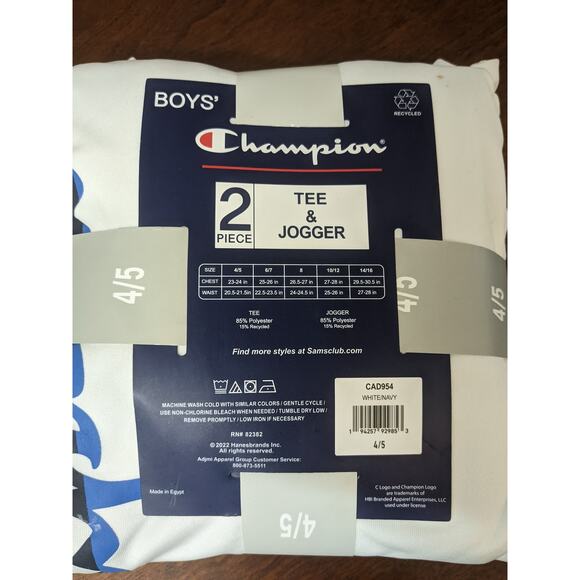 Champion Tee And Jogger 2Pc Outfit Boys 4/5 Set White Blue Kids Lightweight Set - Picture 3 of 10